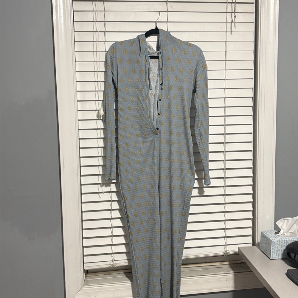 Blue and Cream Women's Sleepwear Onesie